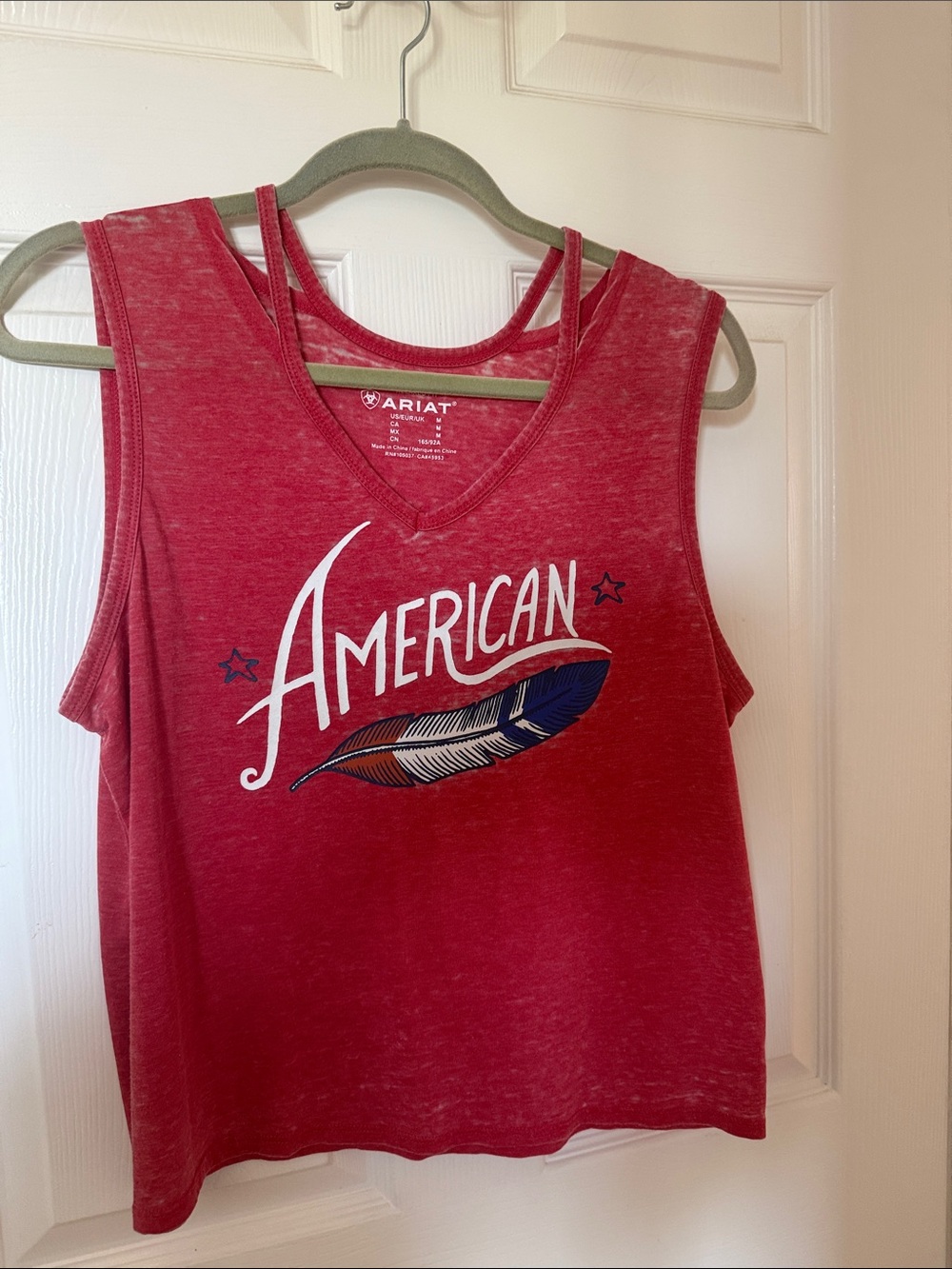 Ariat Red Sleeveless 'American' Graphic Tank with Feather